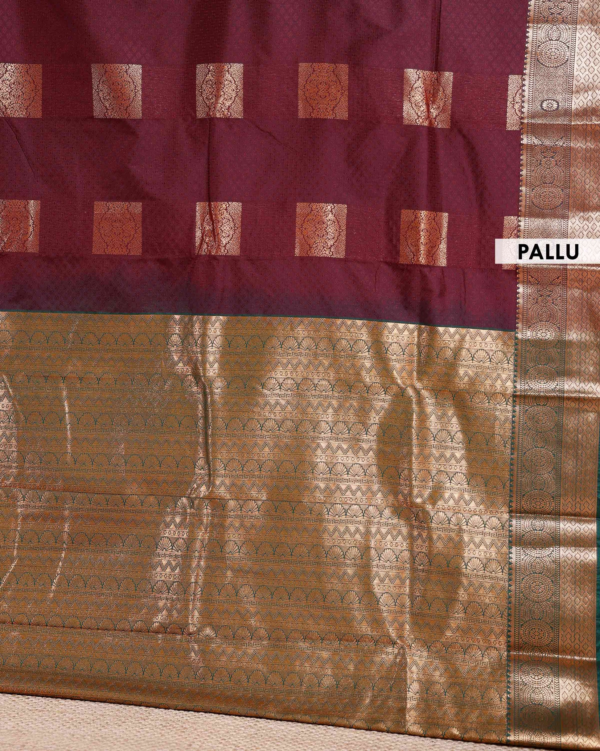 Elampillai Silk Cotton Saree with Traditional Zari Border and Motif Work - Dark Purple-pallu