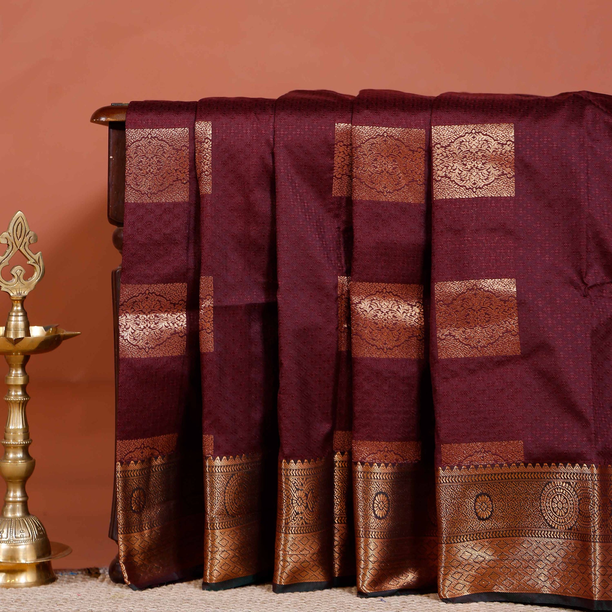 Elampillai Silk Cotton Saree with Traditional Zari Border and Motif Work - Dark Purple