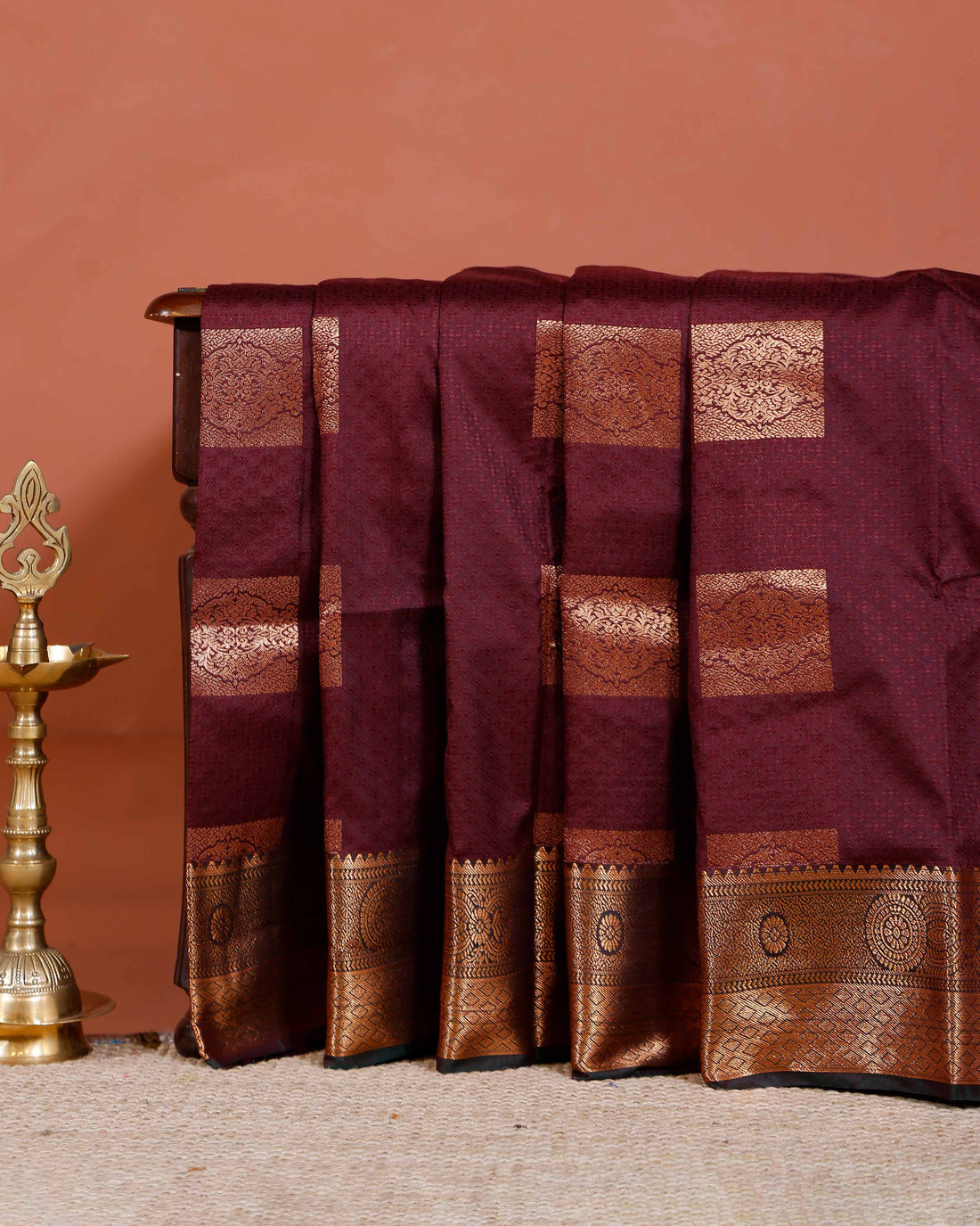 Elampillai Silk Cotton Saree with Traditional Zari Border and Motif Work - Dark Purple