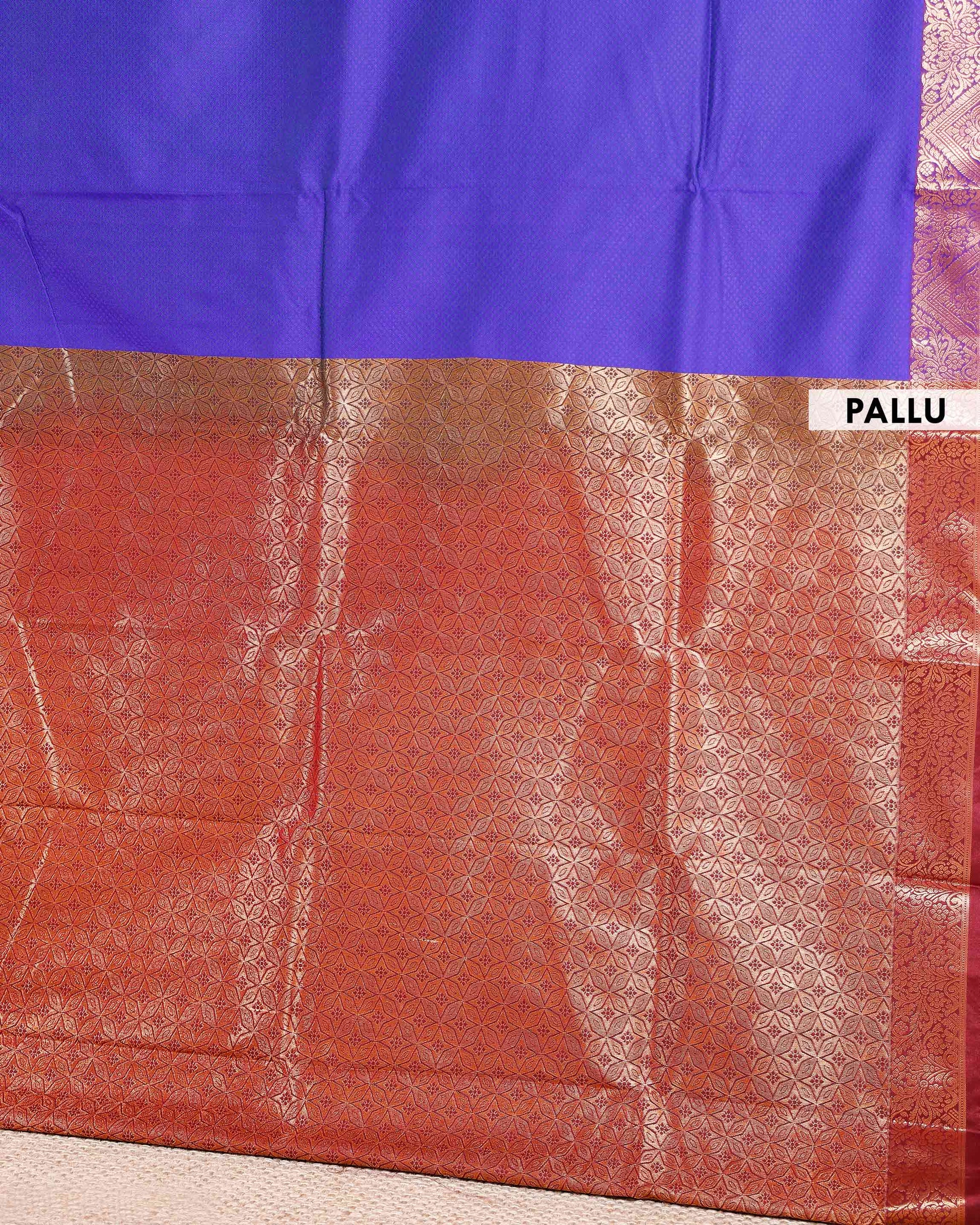 Elampillai Silk Cotton Saree with Traditional Zari Border and Pallu - Dark Blue-PALLU