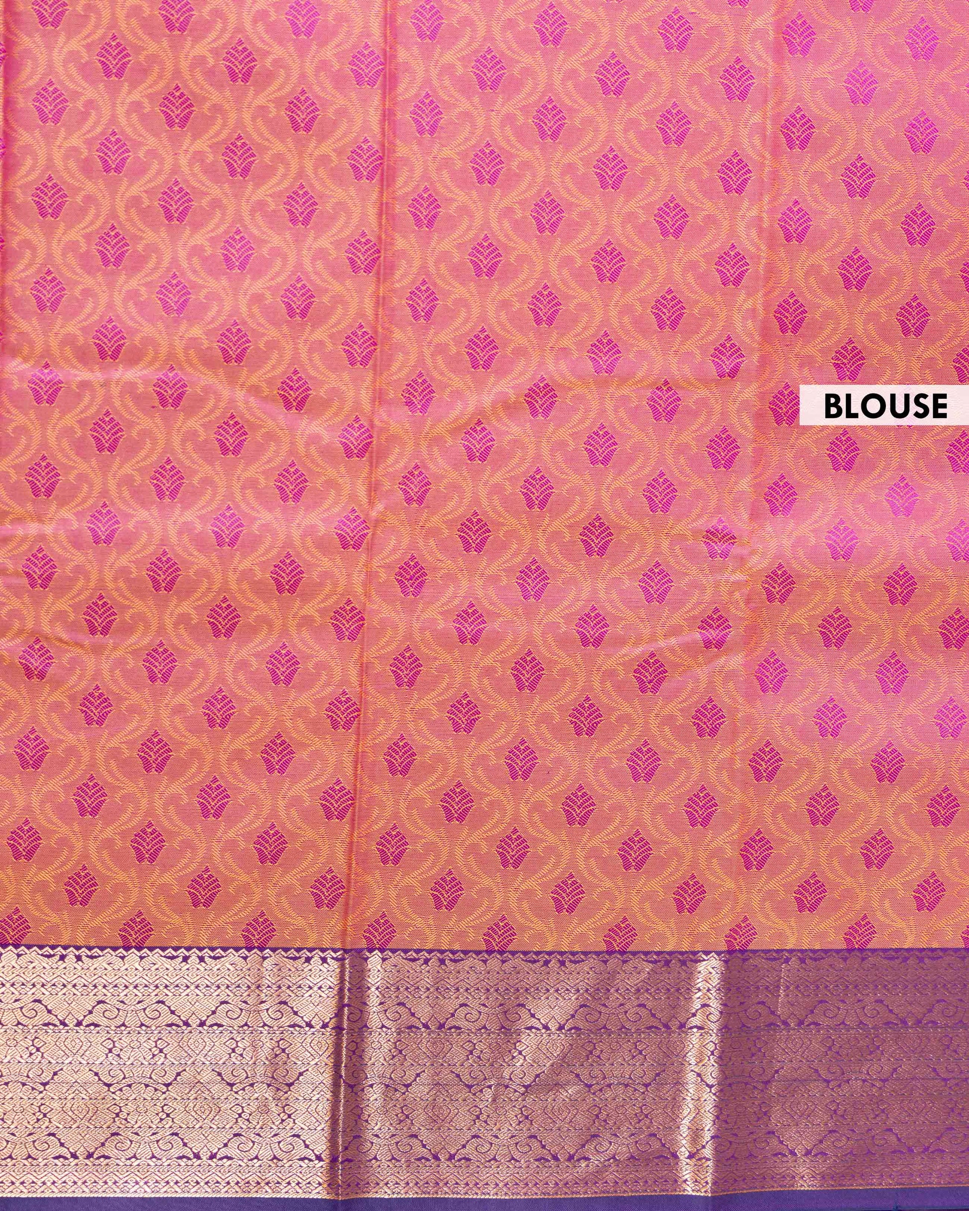 Elampillai Silk Cotton Saree with Traditional Zari Motifs and Rich Border - Coral Pink-BLOUSE