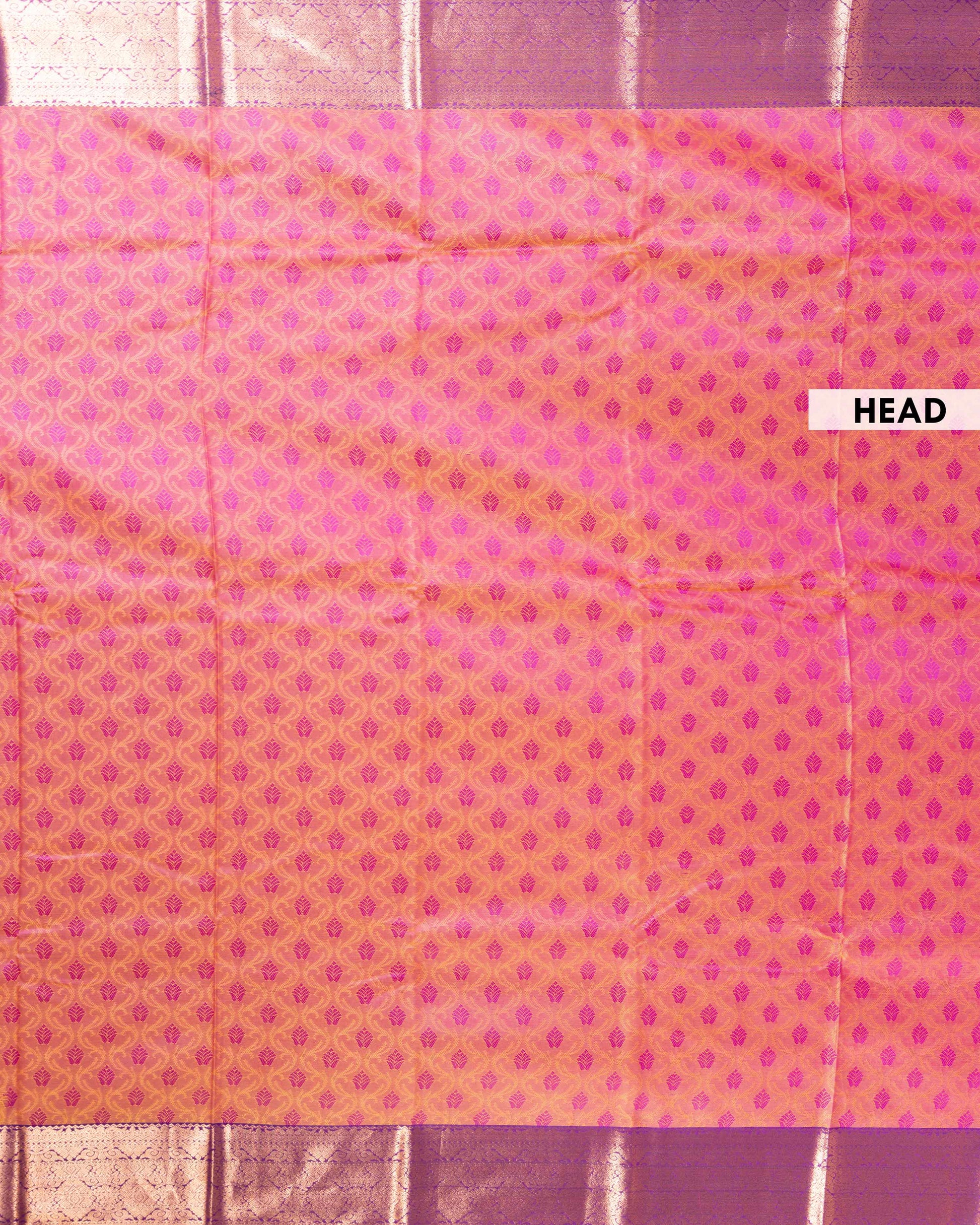 Elampillai Silk Cotton Saree with Traditional Zari Motifs and Rich Border - Coral Pink-HEAD
