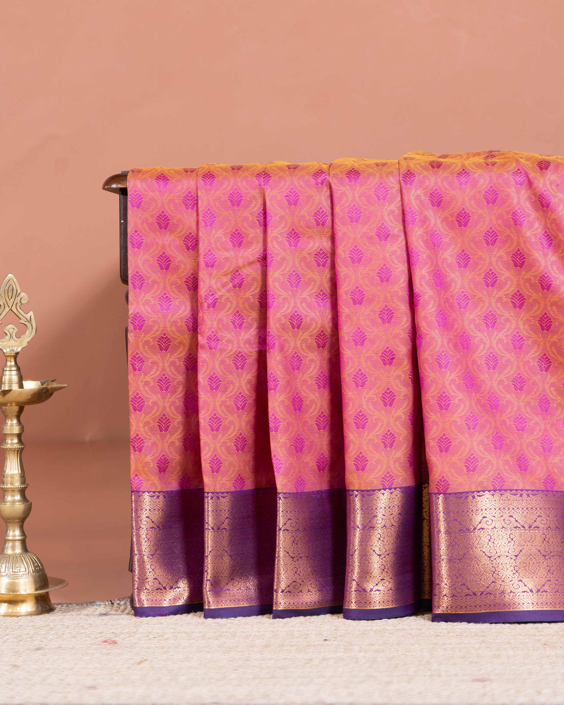 Elampillai Silk Cotton Saree with Traditional Zari Motifs and Rich Border - Coral Pink