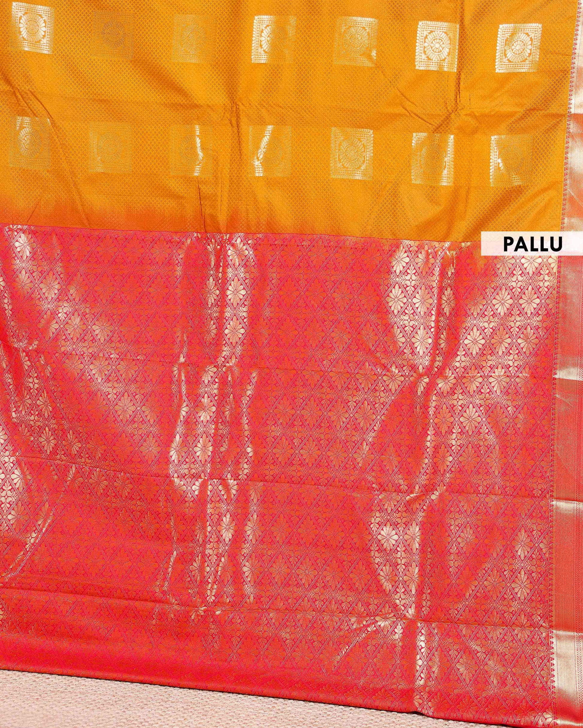 Elampillai Silk Cotton Saree with Traditional Zari Weave and Floral Motifs - Mustard-PALLU