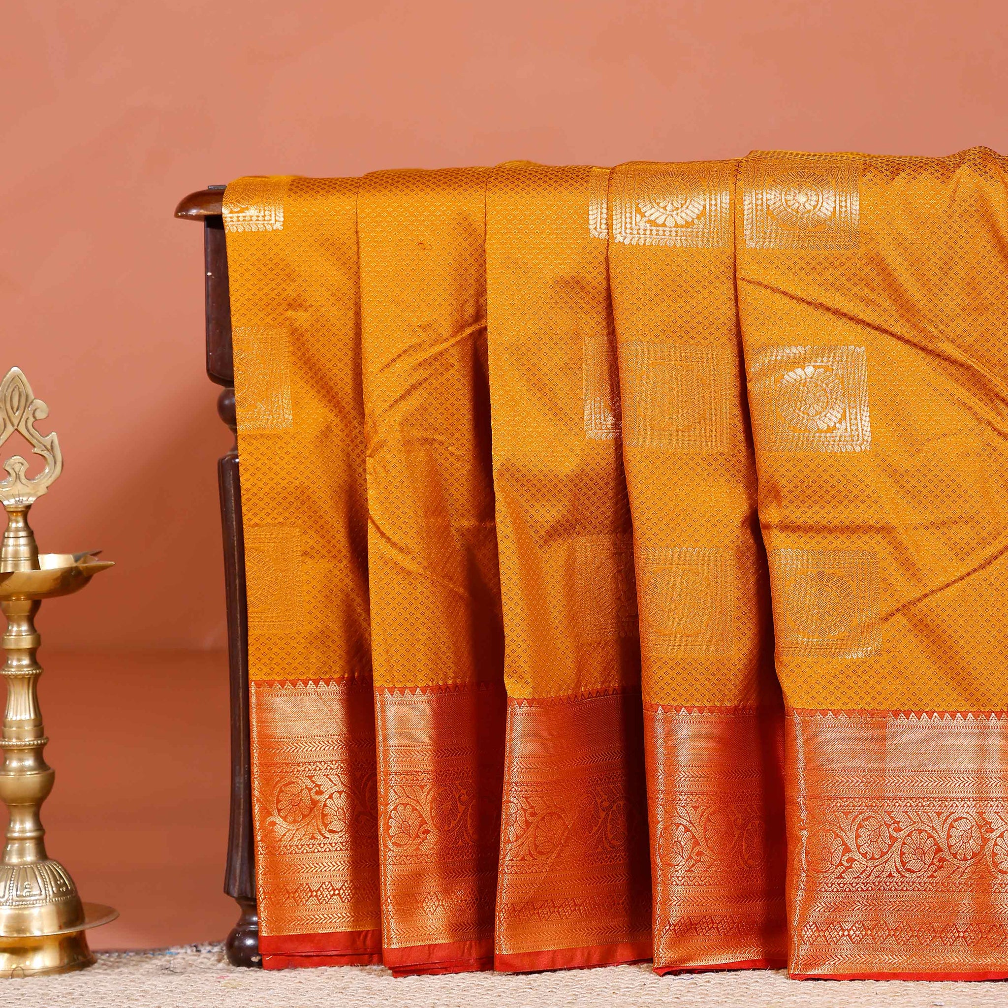 Elampillai Silk Cotton Saree with Traditional Zari Weave and Floral Motifs - Mustard