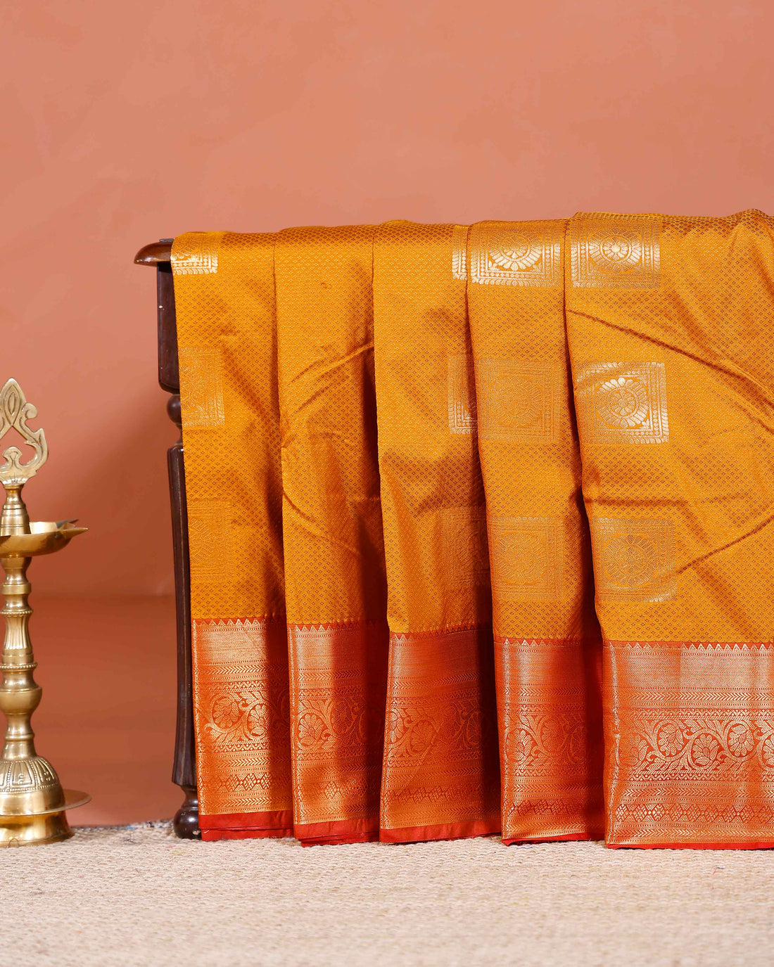 Elampillai Silk Cotton Saree with Traditional Zari Weave and Floral Motifs - Mustard