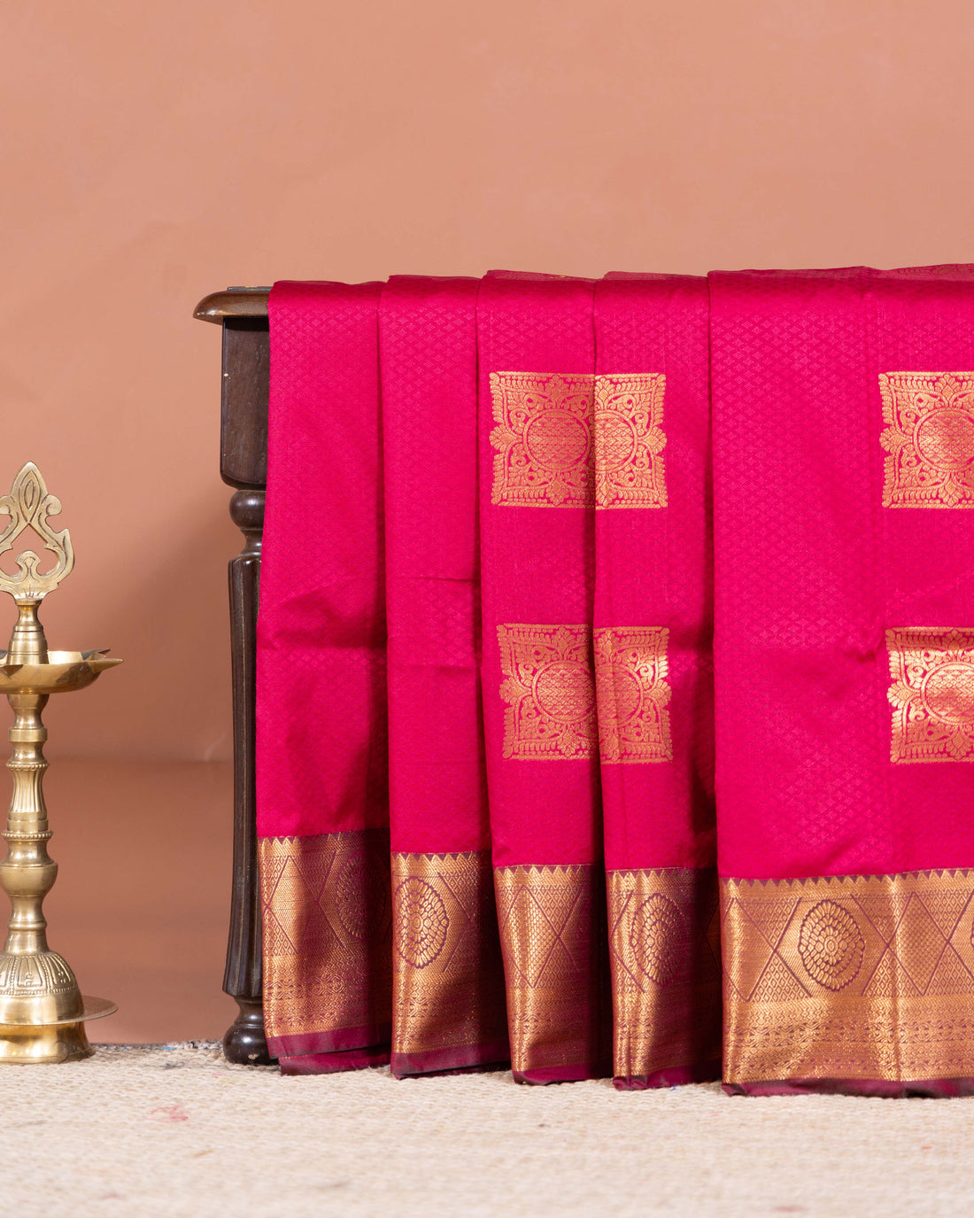 Elampillai Silk Cotton Saree with Zari Motifs and Contrasting Border - Magenta