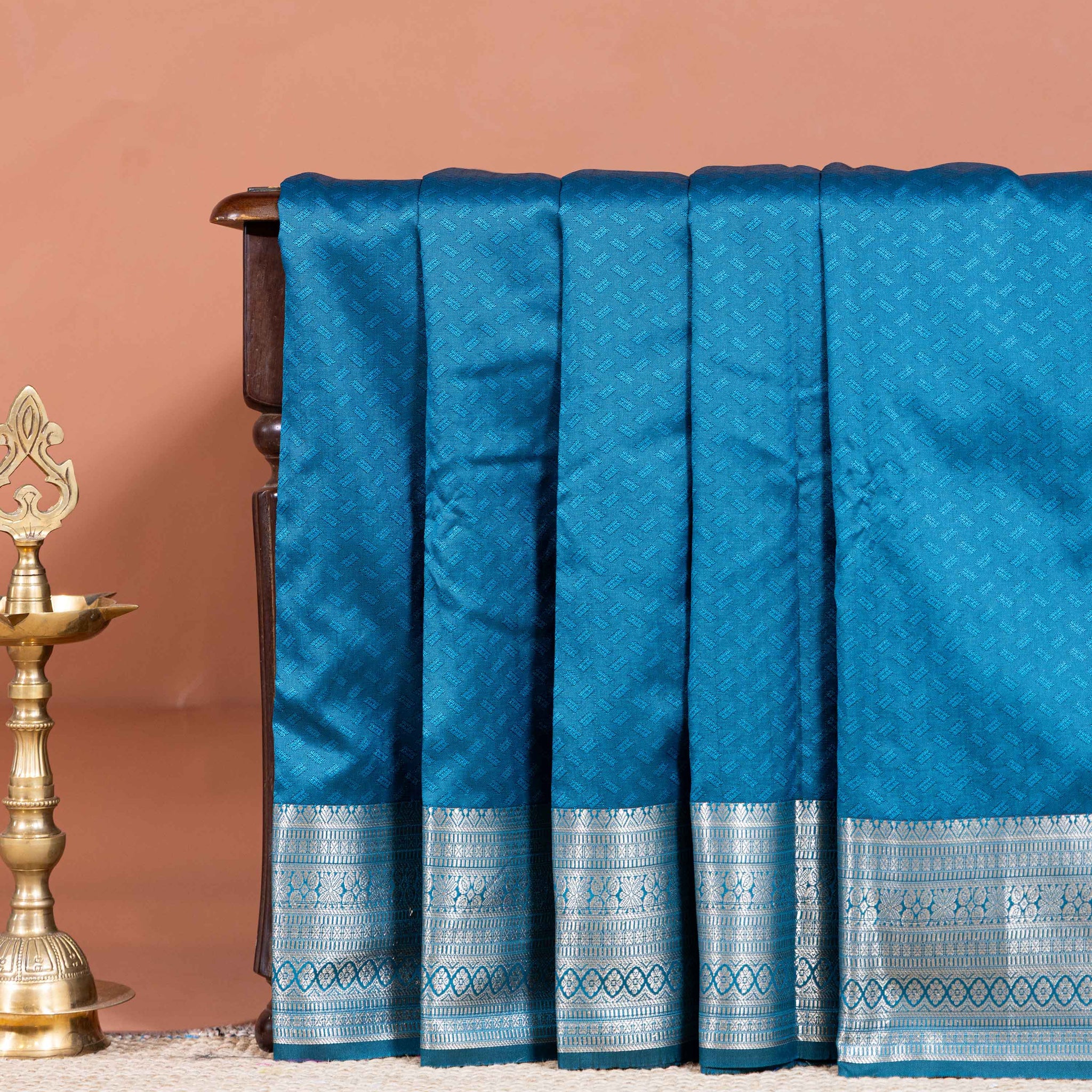 Elampillai Silk Cotton Saree with Zari Woven Border and All-Over Butta Design - Teal