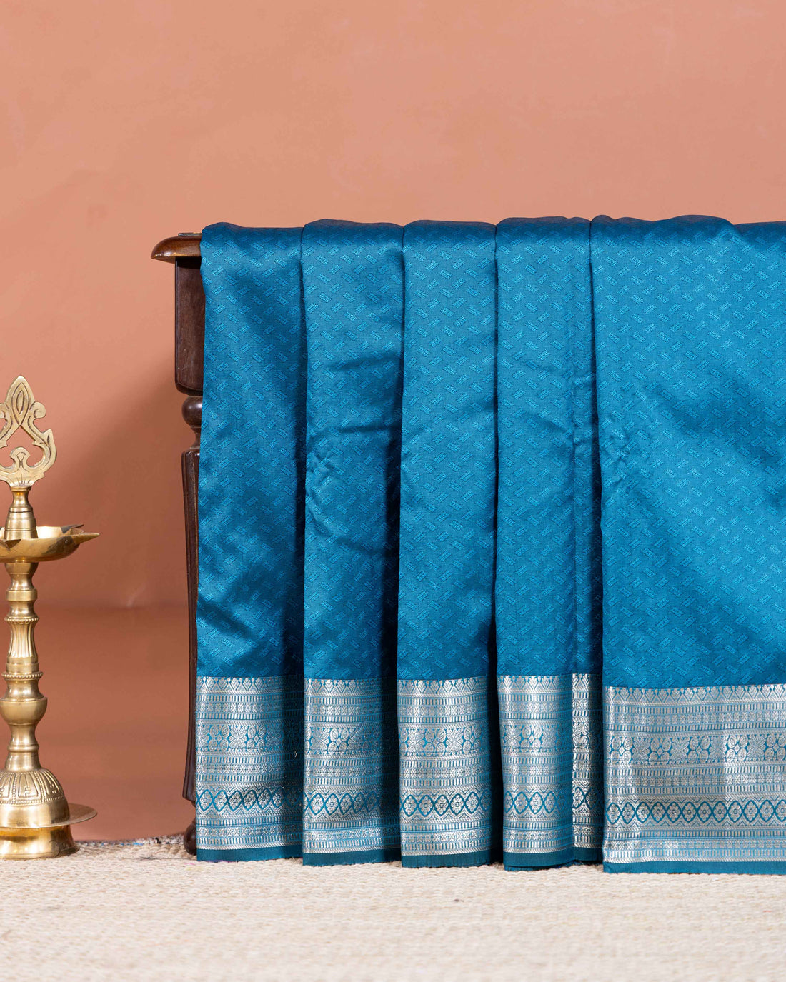 Elampillai Silk Cotton Saree with Zari Woven Border and All-Over Butta Design - Teal