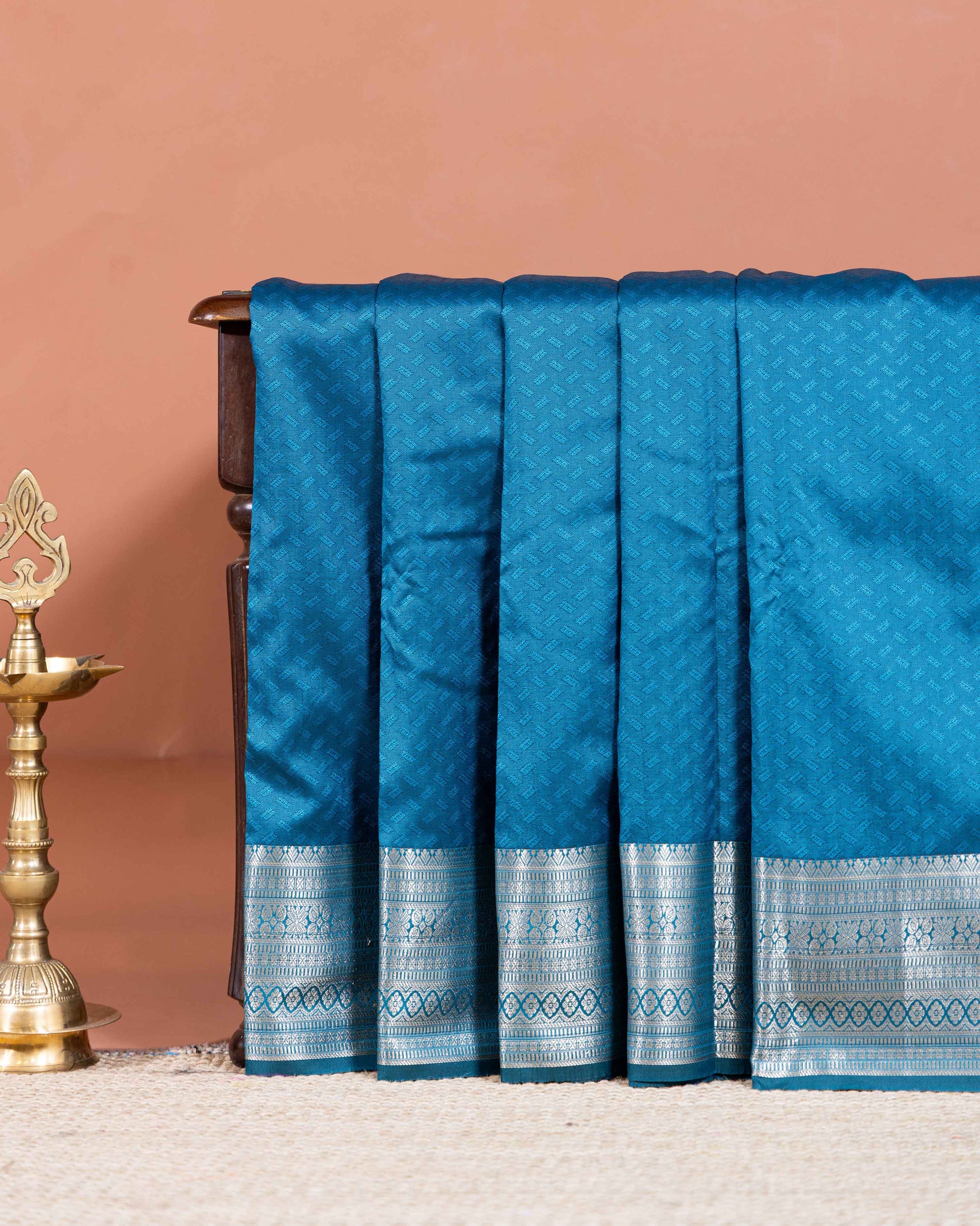 Elampillai Silk Cotton Saree with Zari Woven Border and All-Over Butta Design - Teal