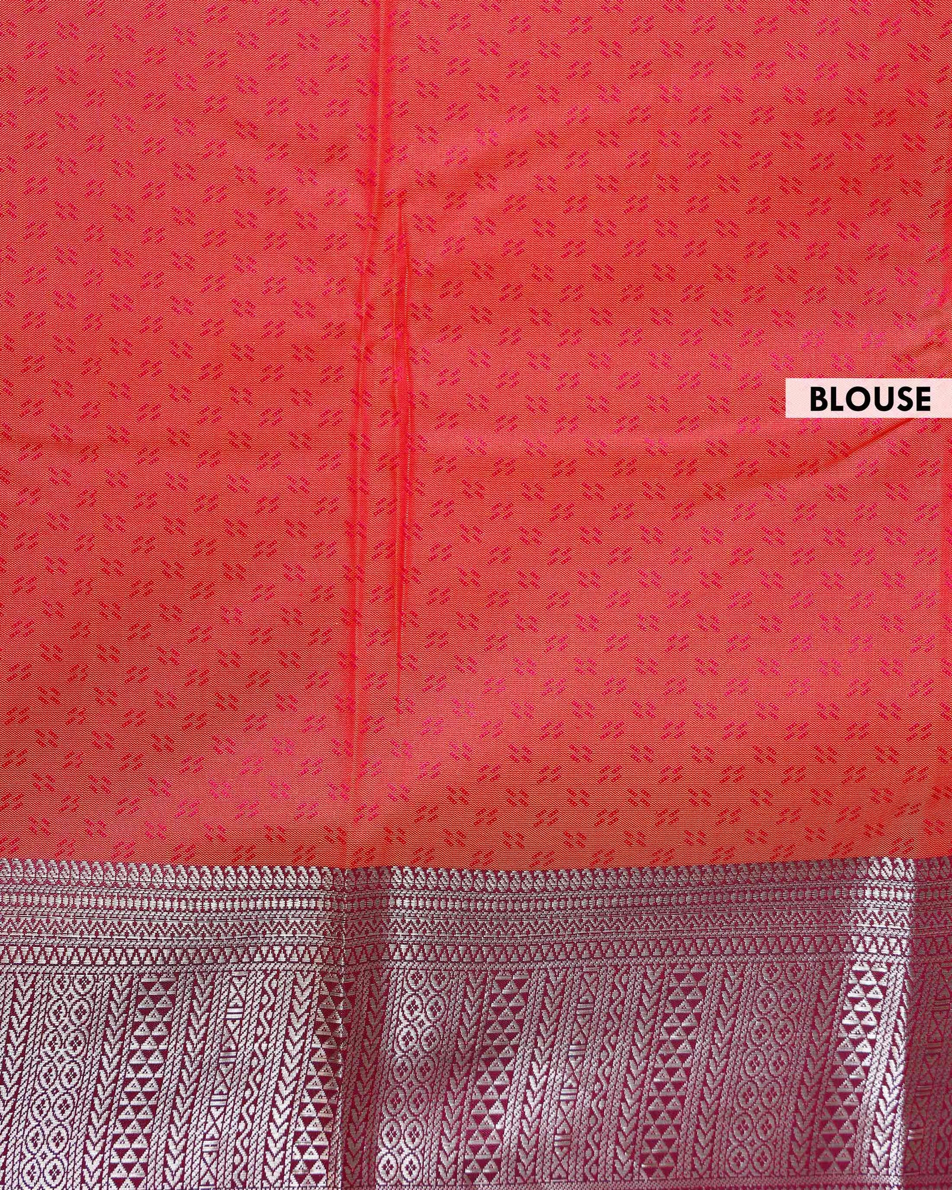 Elampillai Silk Cotton Saree with Zari Woven Border and Traditional Motifs - Dark Orange-Blouse
