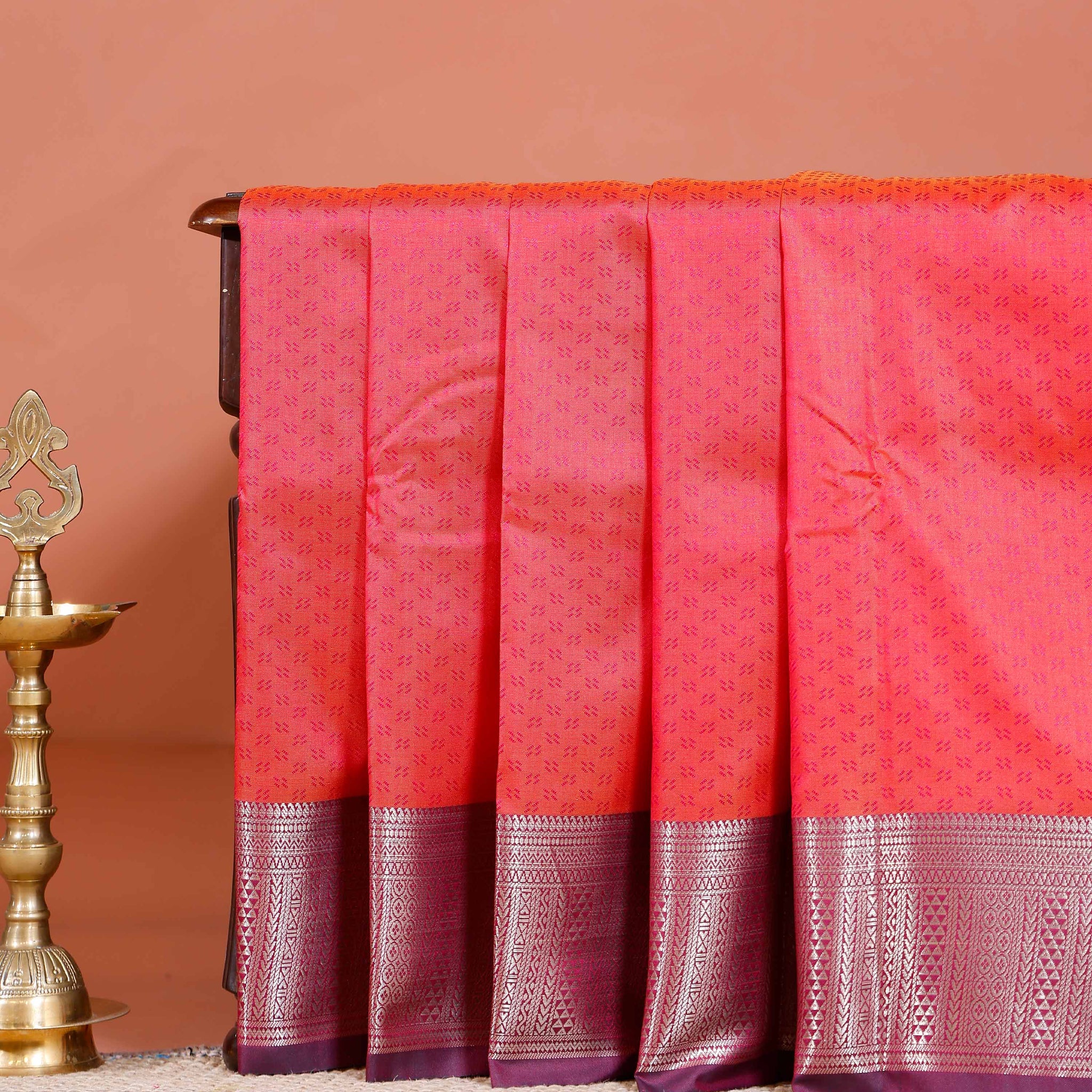 Elampillai Silk Cotton Saree with Zari Woven Border and Traditional Motifs - Dark Orange