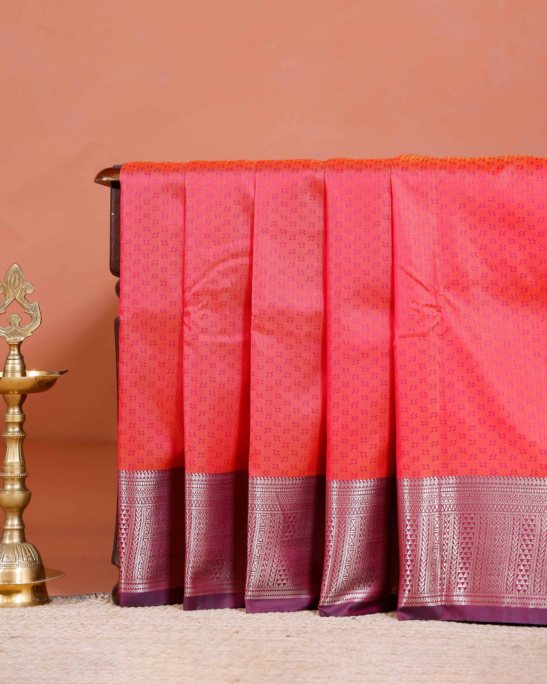 Elampillai Silk Cotton Saree with Zari Woven Border and Traditional Motifs - Dark Orange