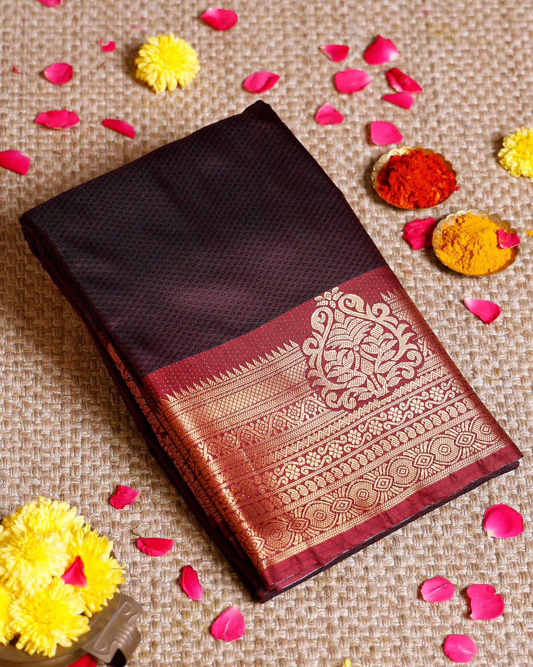 Elampillai Silk Cotton Saree with Zari Woven Border and Traditional Motifs - Dark Purple
