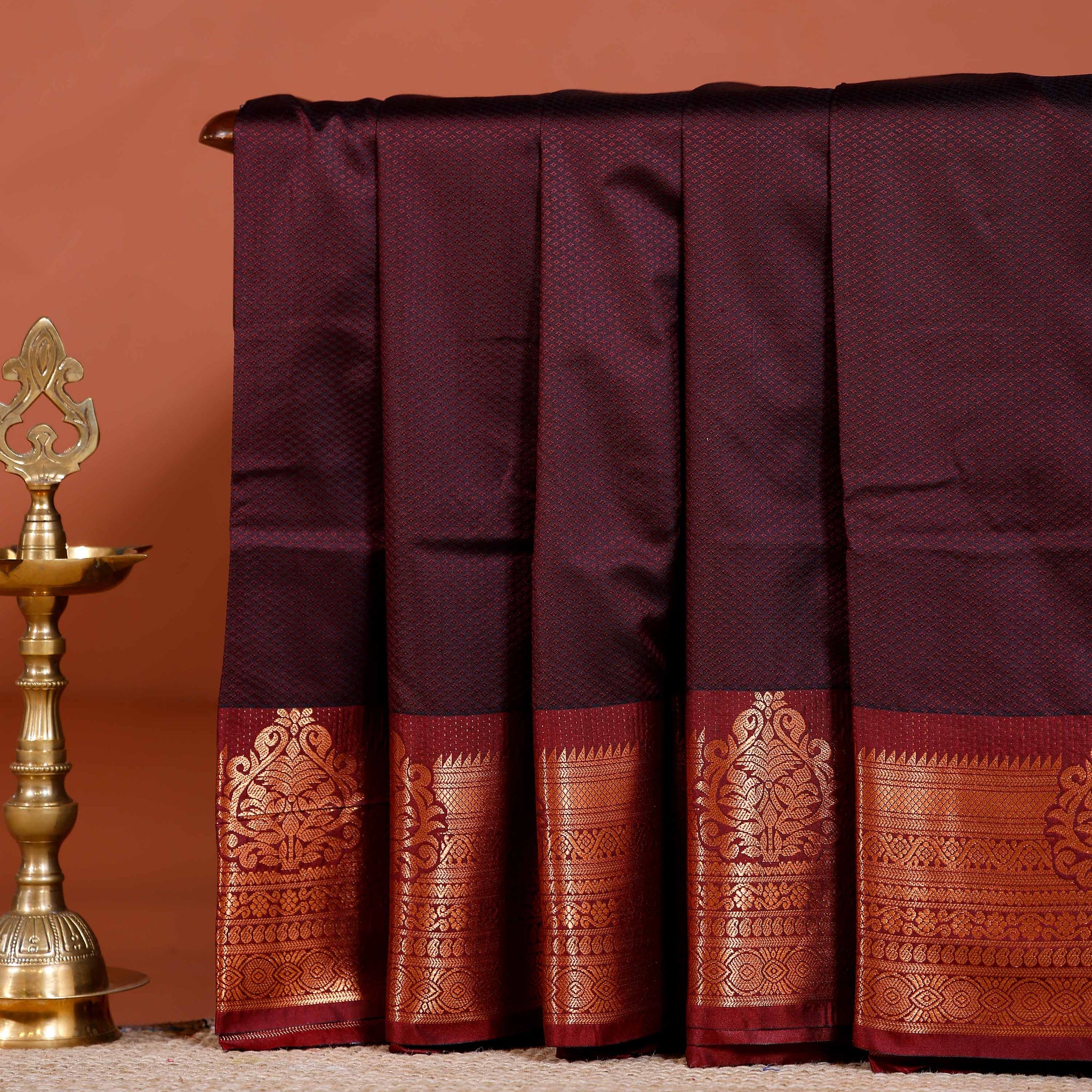 Elampillai Silk Cotton Saree with Zari Woven Border and Traditional Motifs - Dark Purple