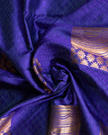 Elampillai Silk Cotton Saree with Zari Woven Motifs and Traditional Border - Blue-CLOSEUP