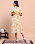 Eleagant Women's Printed A-Line Midi Kurta with Layered Ruffle Sleeves - Yellow