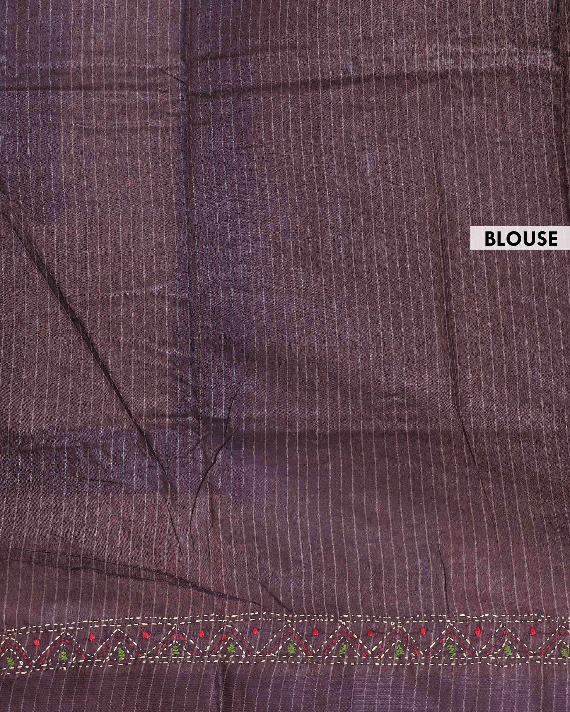 Eleagnt Kantha Work Saree with Floral and Geometric Motifs - Dark Grey