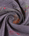 Eleagnt Kantha Work Saree with Floral and Geometric Motifs - Dark Grey