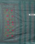 Eleagnt Kantha Work Saree with Floral and Geometric Motifs - Green