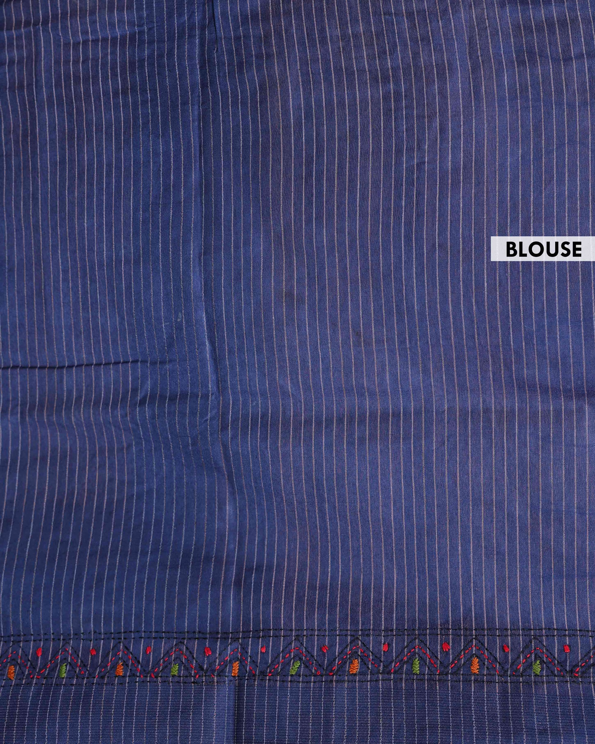 Eleagnt Kantha Work Saree with Floral and Geometric Motifs - Light Blue