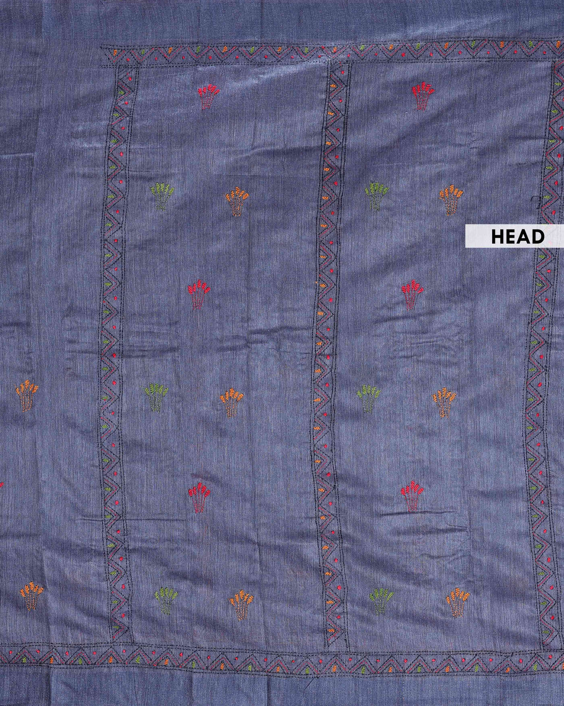 Eleagnt Kantha Work Saree with Floral and Geometric Motifs - Light Blue