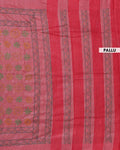 Eleagnt Kantha Work Saree with Floral and Geometric Motifs - Light Red
