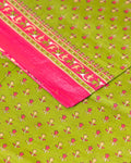 Elegant All-Over Floral Printed Voile Cotton Saree with Traditional Contrast Border - Green