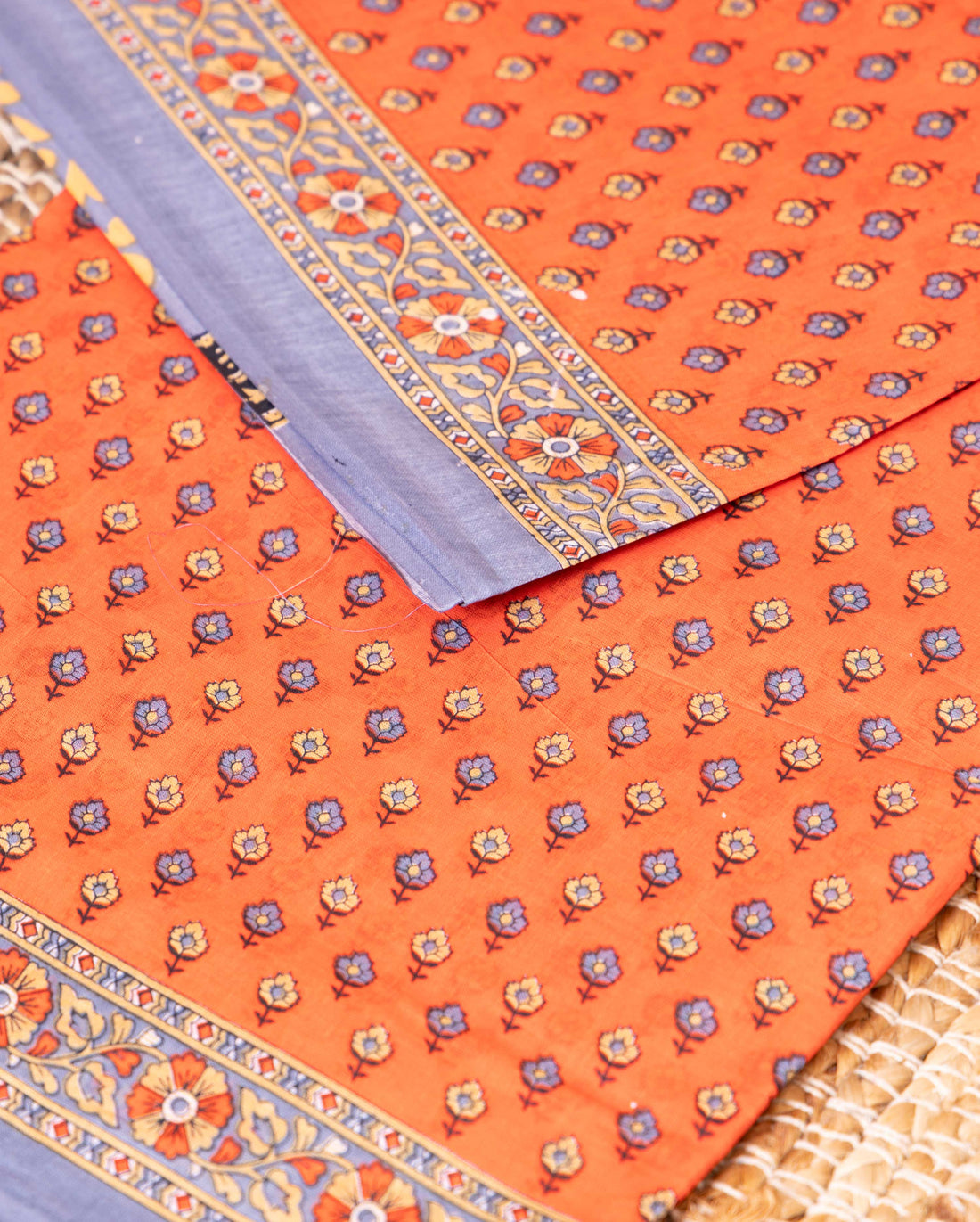 Elegant All-Over Floral Printed Voile Saree with Intricate Contrast Border - Orange