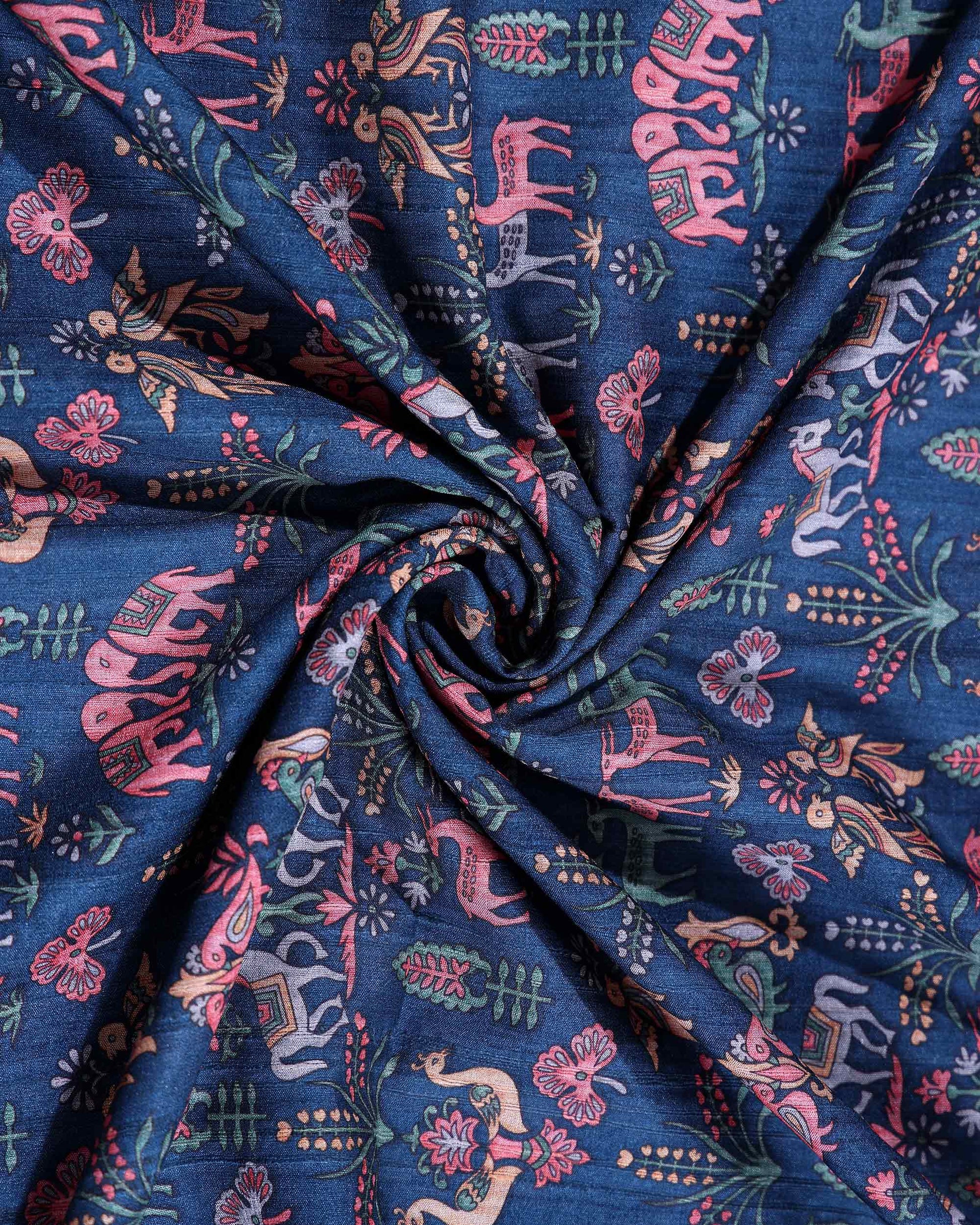 Elegant Art Silk Saree with Intricate Folk Motifs and Traditional Woven Border - Blue-Close Up