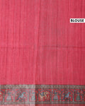 Elegant Art Silk Saree with Intricate Folk Motifs and Traditional Woven Border - Red-Blouse