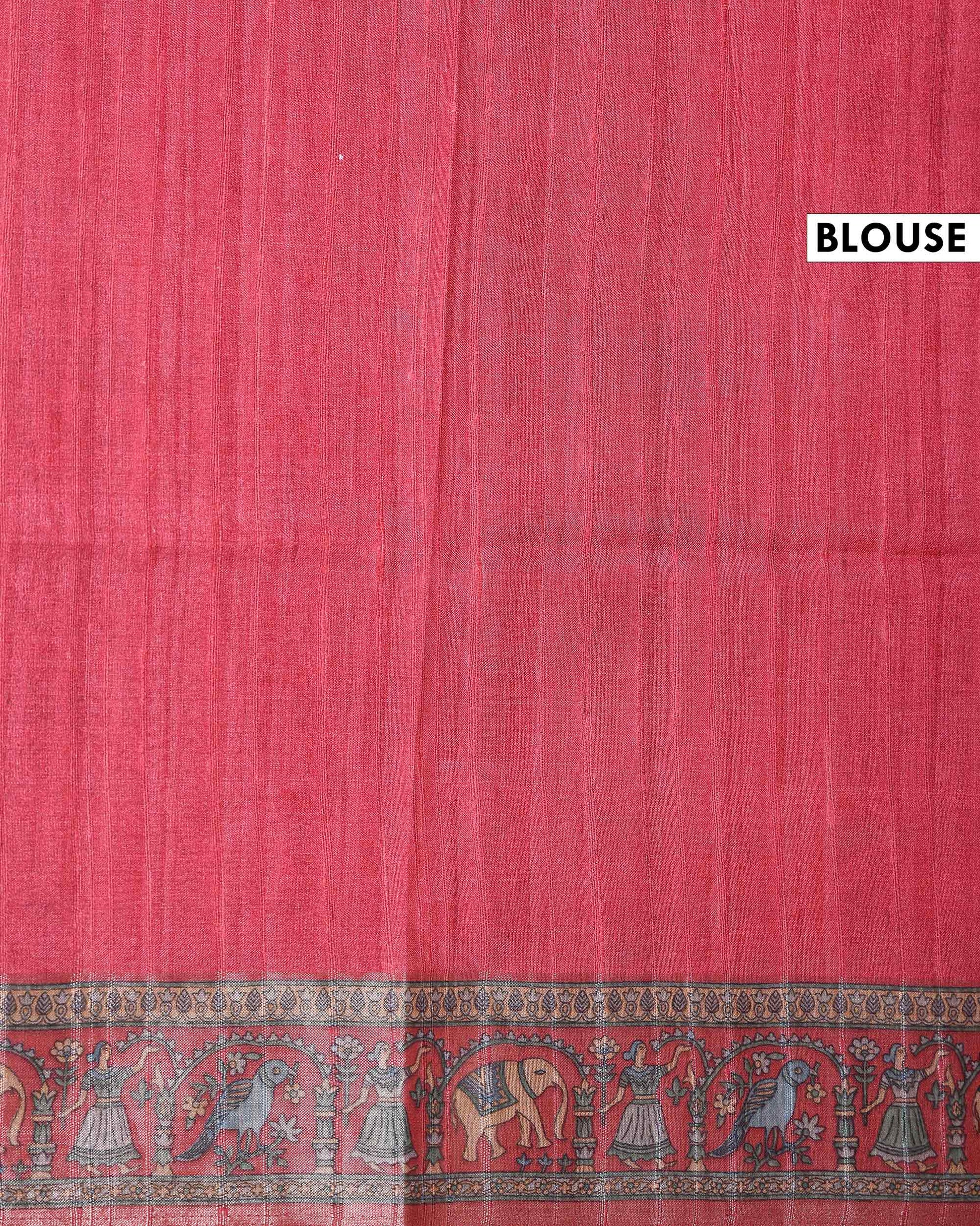 Elegant Art Silk Saree with Intricate Folk Motifs and Traditional Woven Border - Red-Blouse