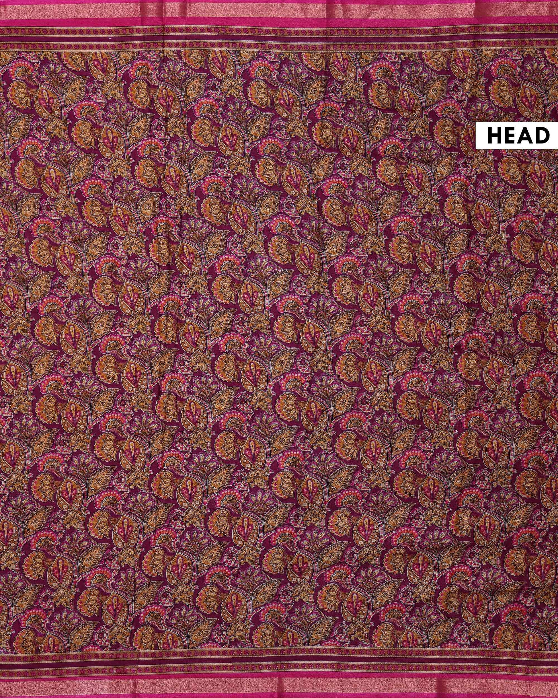 Elegant Art Silk Saree with Intricate Paisley and Floral Motifs and Traditional Woven Border - Dark Maroon-Head