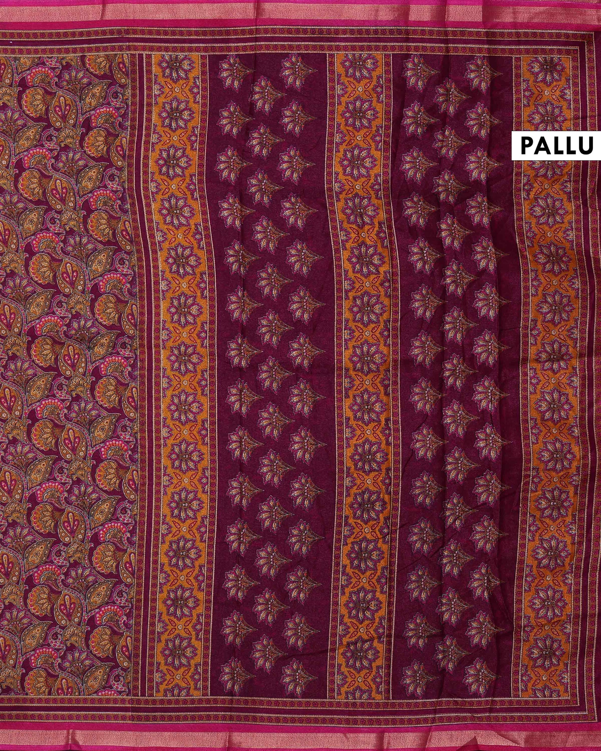Elegant Art Silk Saree with Intricate Paisley and Floral Motifs and Traditional Woven Border - Dark Maroon-Pallu