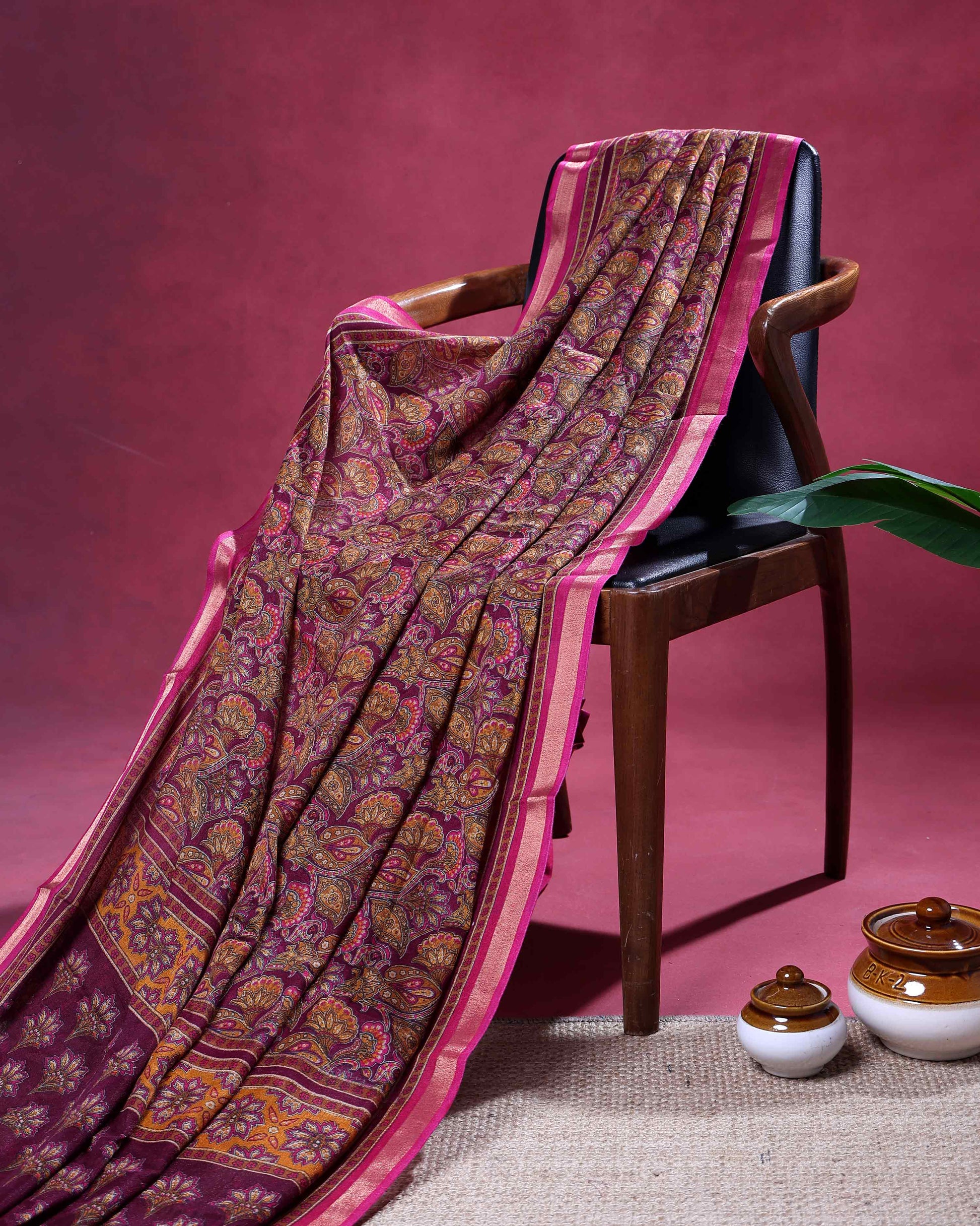 Elegant Art Silk Saree with Intricate Paisley and Floral Motifs and Traditional Woven Border - Dark Maroon