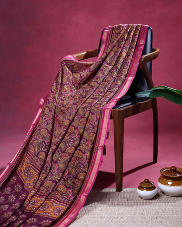 Elegant Art Silk Saree with Intricate Paisley and Floral Motifs and Traditional Woven Border - Dark Maroon