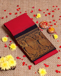 Elegant Authentic Madurai Sungudi Cotton Saree with Zari Peacock Border - Red