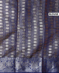Elegant Banarasi Tissue Saree with Intricate Silver Zari Floral Jaal Weaving and Traditional Brocade Border - Blue-Blouse