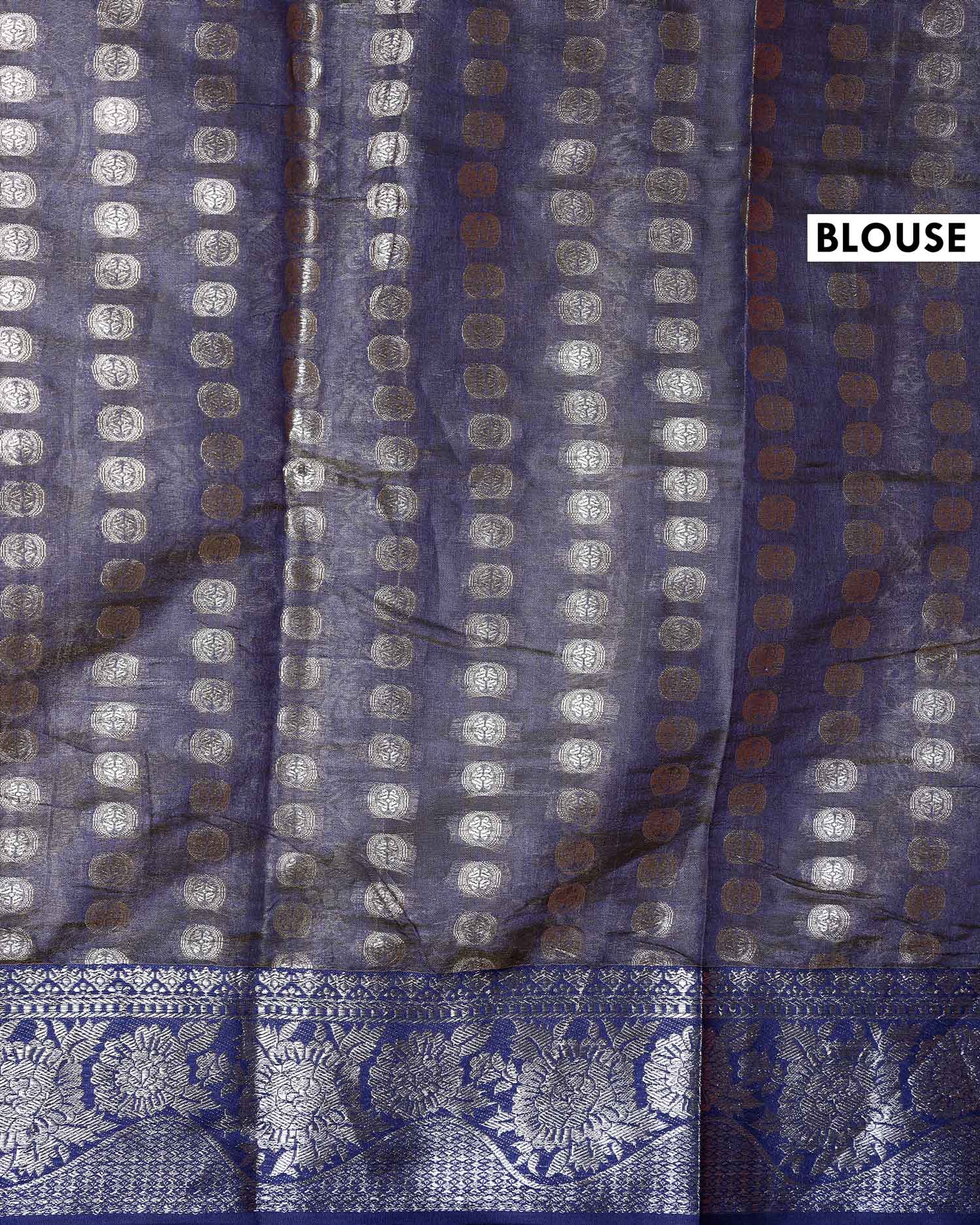 Elegant Banarasi Tissue Saree with Intricate Silver Zari Floral Jaal Weaving and Traditional Brocade Border - Blue-Blouse