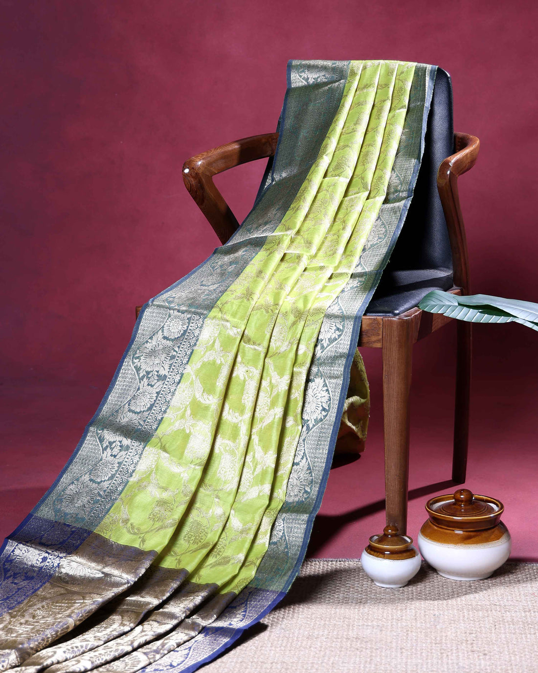 Elegant Banarasi Tissue Saree with Intricate Silver Zari Floral Jaal Weaving and Traditional Brocade Border - Green