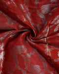 Elegant Banarasi Tissue Saree with Intricate Silver Zari Floral Jaal Weaving and Traditional Brocade Border - Red-Close Up