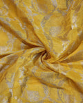 Elegant Banarasi Tissue Saree with Intricate Silver Zari Floral Jaal Weaving and Traditional Brocade Border - Yellow-Close Up