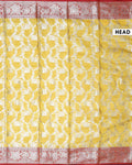 Elegant Banarasi Tissue Saree with Intricate Silver Zari Floral Jaal Weaving and Traditional Brocade Border - Yellow-Head