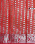 Elegant Banarasi Tissue Saree with Intricate Silver Zari Floral Jaal Weaving and Traditional Brocade Border - Yellow-Red-Blouse
