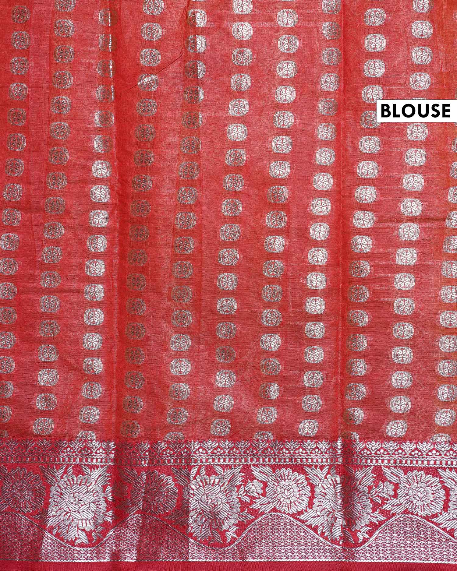 Elegant Banarasi Tissue Saree with Intricate Silver Zari Floral Jaal Weaving and Traditional Brocade Border - Yellow-Red-Blouse