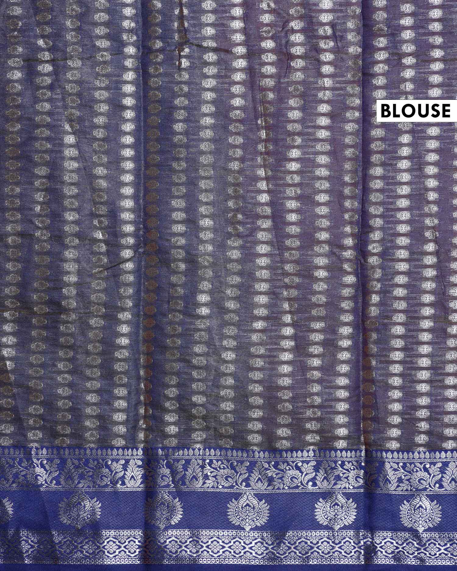 Elegant Banarasi Tissue Saree with Traditional Zari Motifs and Ornate Woven Border -Blue-Blouse
