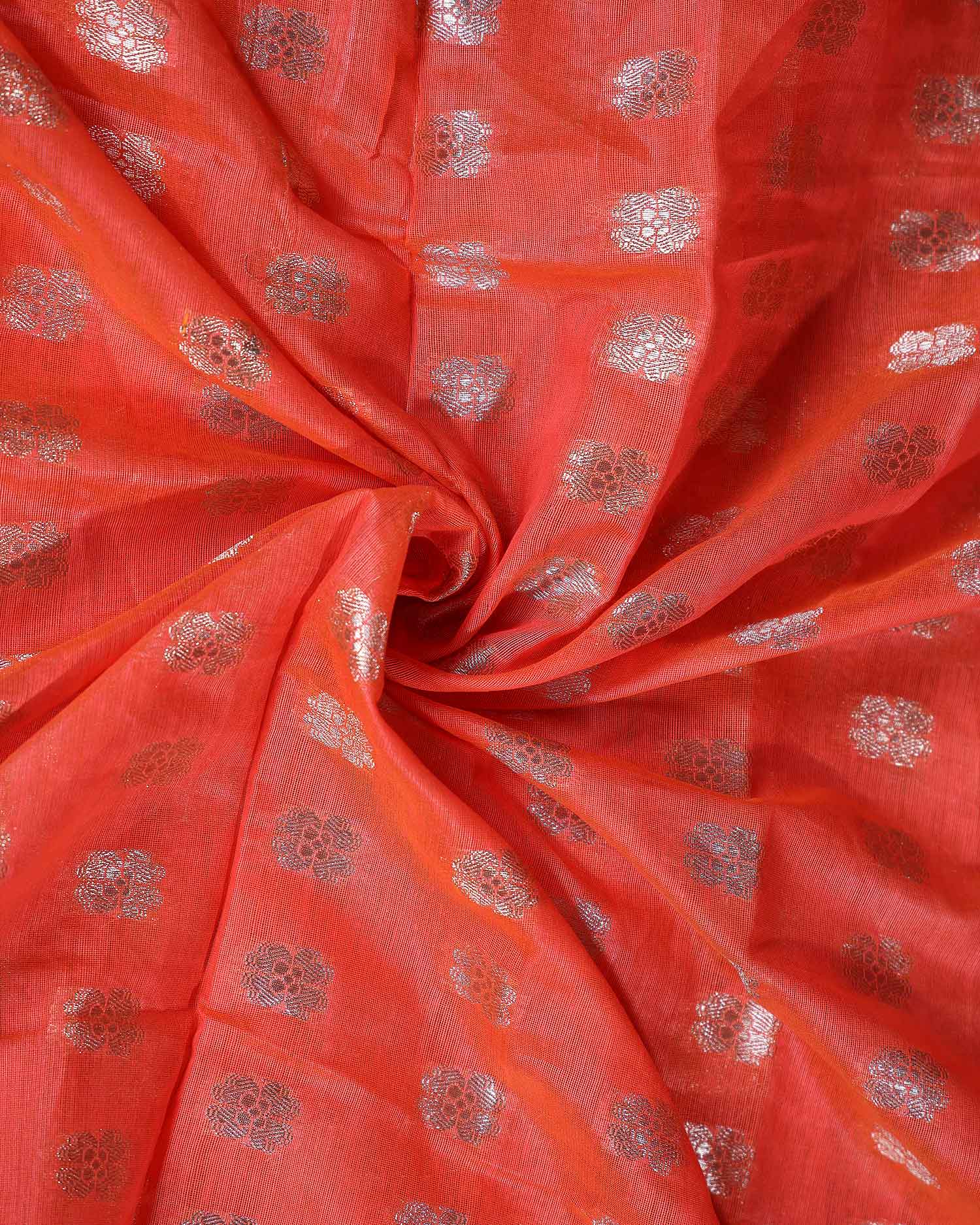 Elegant Banarasi Tissue Saree with Traditional Zari Motifs and Ornate Woven Border -Orange-Close Up