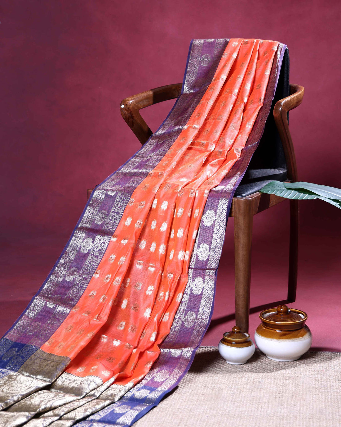 Elegant Banarasi Tissue Saree with Traditional Zari Motifs and Ornate Woven Border - Orange