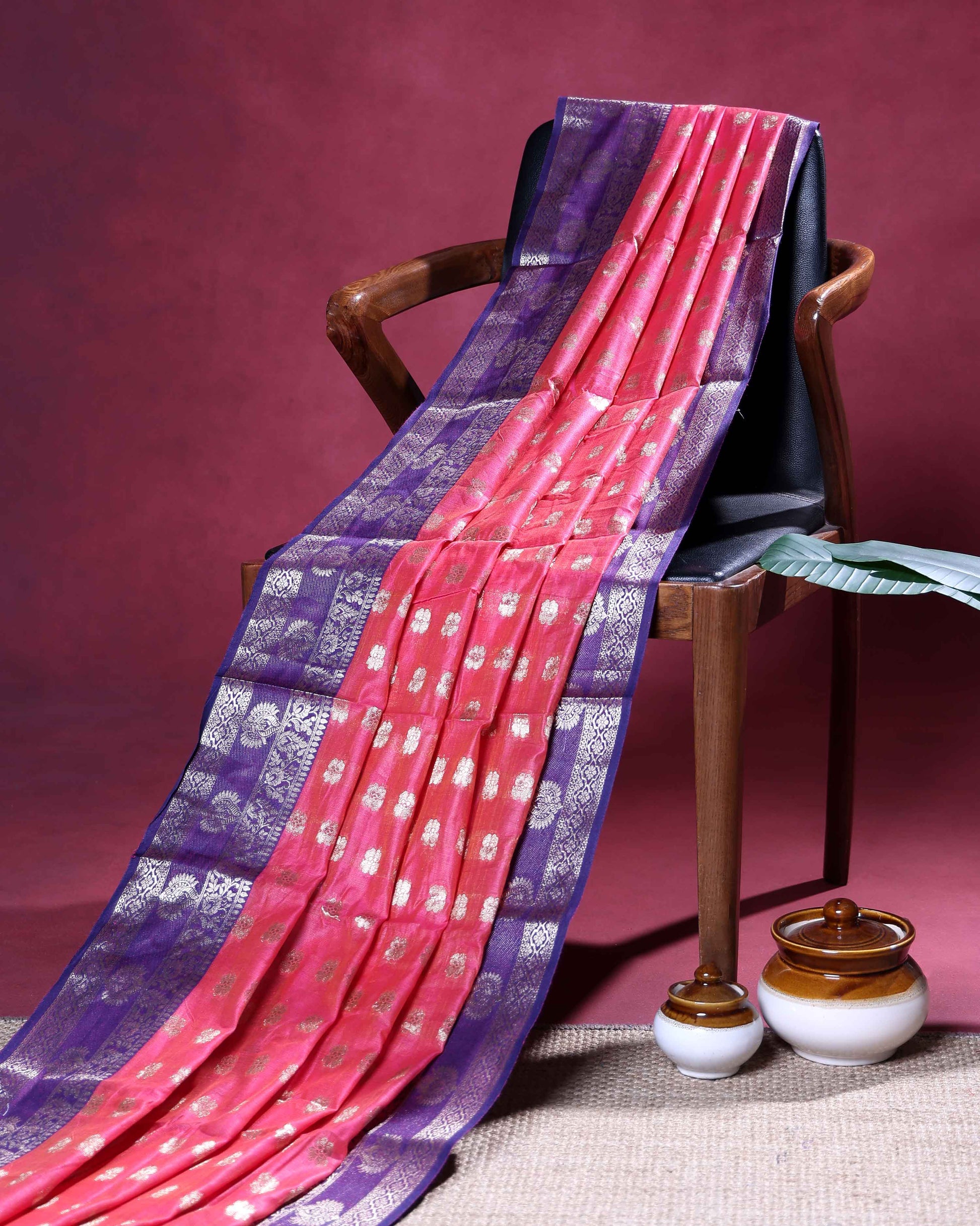Elegant Banarasi Tissue Saree with Traditional Zari Motifs and Ornate Woven Border - Pink