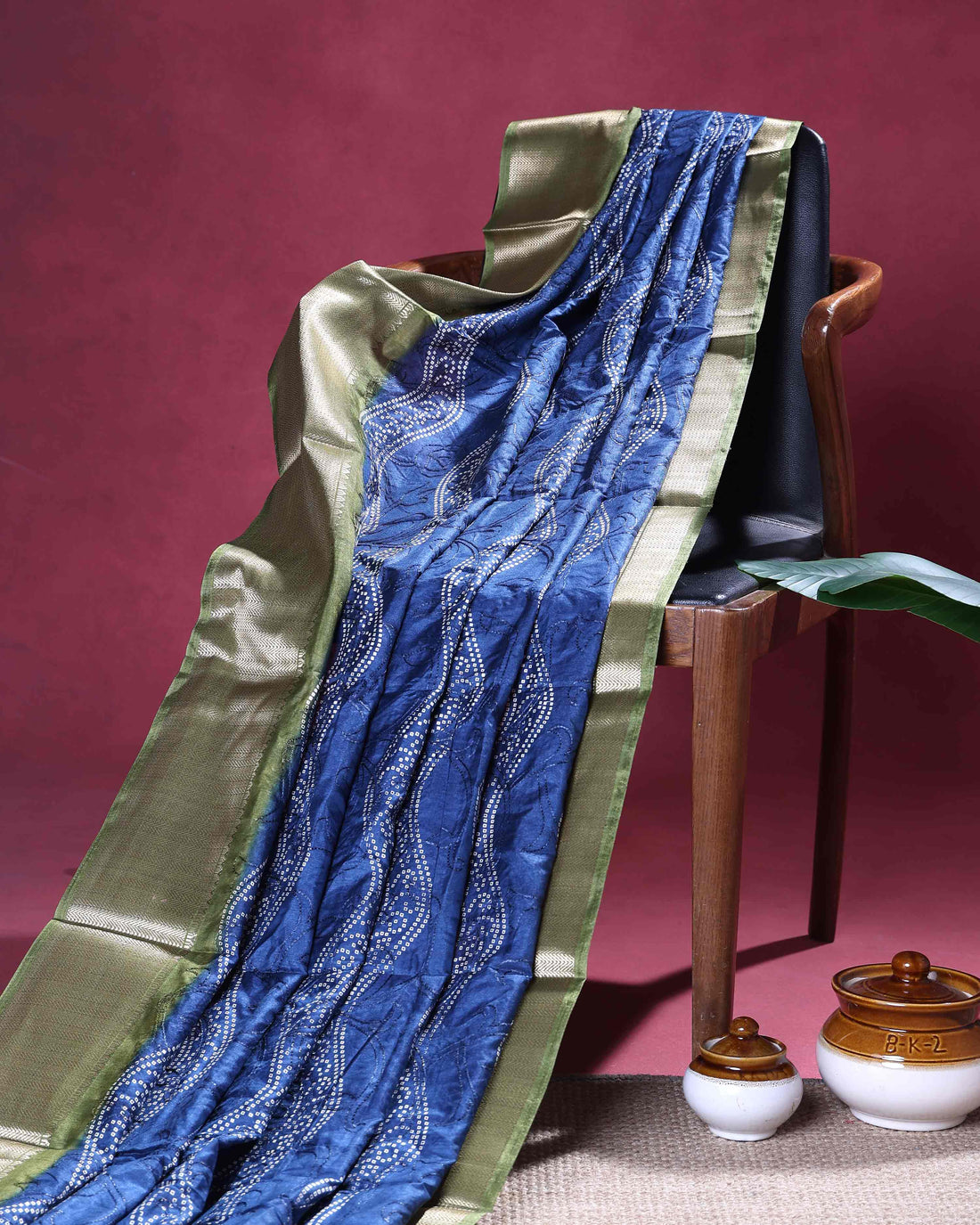 Elegant Bandhani Inspired Dola Silk Saree with All Over Floral Embroidery and Luxurious Woven Zari Border - Blue